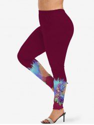 Plus Size Valentine's Day Rose Flower Watercolor Colorblock Ombre Glitter 3D Print Leggings -  