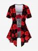 Flower Printed 2 In 1 T-shirt and Flare Pants Plus Size Matching Set -  