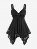 Lace Panel Heart-ring Buckles Hanky Hem Tank Top and Cutout Leggings Plus Size Outfit -  