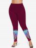 Plus Size Valentine's Day Rose Flower Watercolor Colorblock Ombre Glitter 3D Print Leggings -  