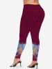Plus Size Valentine's Day Rose Flower Watercolor Colorblock Ombre Glitter 3D Print Leggings -  