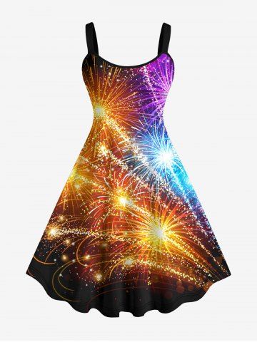 Plus Size New Year Colorful Fireworks Glitter 3D Print Tank Party Dress