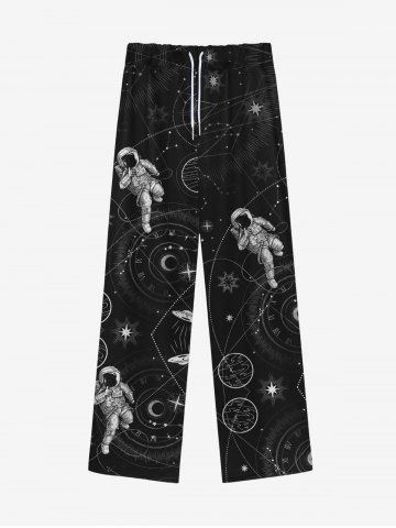 Gothic Stars Planet Eye Galaxy Astronaut Print Drawstring Wide Leg Sweatpants For Men - BLACK - L