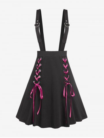 Plus Size Heart Buckles Lace Up Suspender Skirt - BLACK - 1X | US 14-16