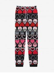 Gothic Heart Skulls Striped Print Pocket Drawstring Valentines Sweatpants For Men -  