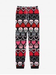 Pantalon de Survêtement avec Cordon de Serrage à Imprimé Cœurs et Rayures pour la Saint-Valentin - Noir M