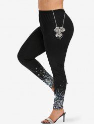 Plus Size Bowknot Chain Stars Sparkling Sequin Glitter 3D Print Leggings -  