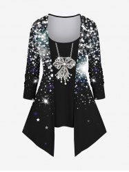 Plus Size Chain Bowknot Stars Sparkling Sequin Glitter 3D Print 2 In 1 T-shirt -  