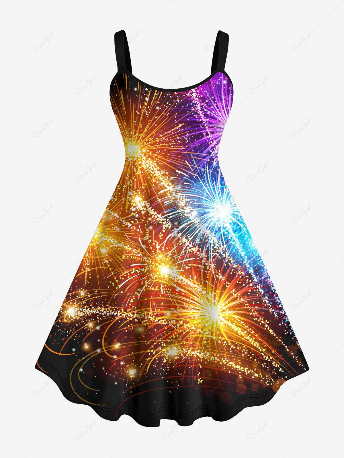 Sale Plus Size New Year Colorful Fireworks Glitter 3D Print Tank Party Dress  
