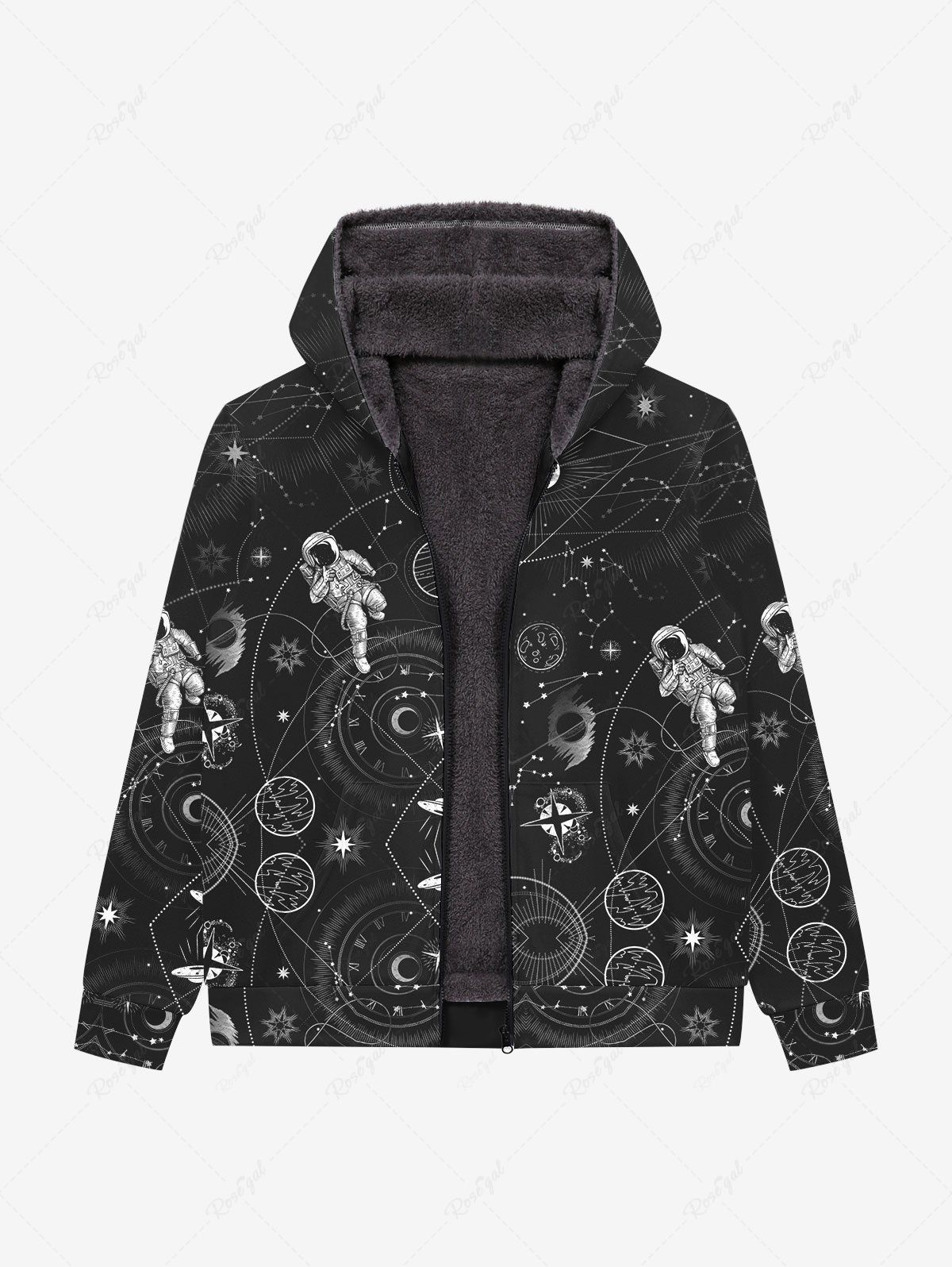 Buy Gothic Sun Moon Star Galaxy Astronaut Planet Print Pocket Zipper Fleece Lining Hoodie For Men  