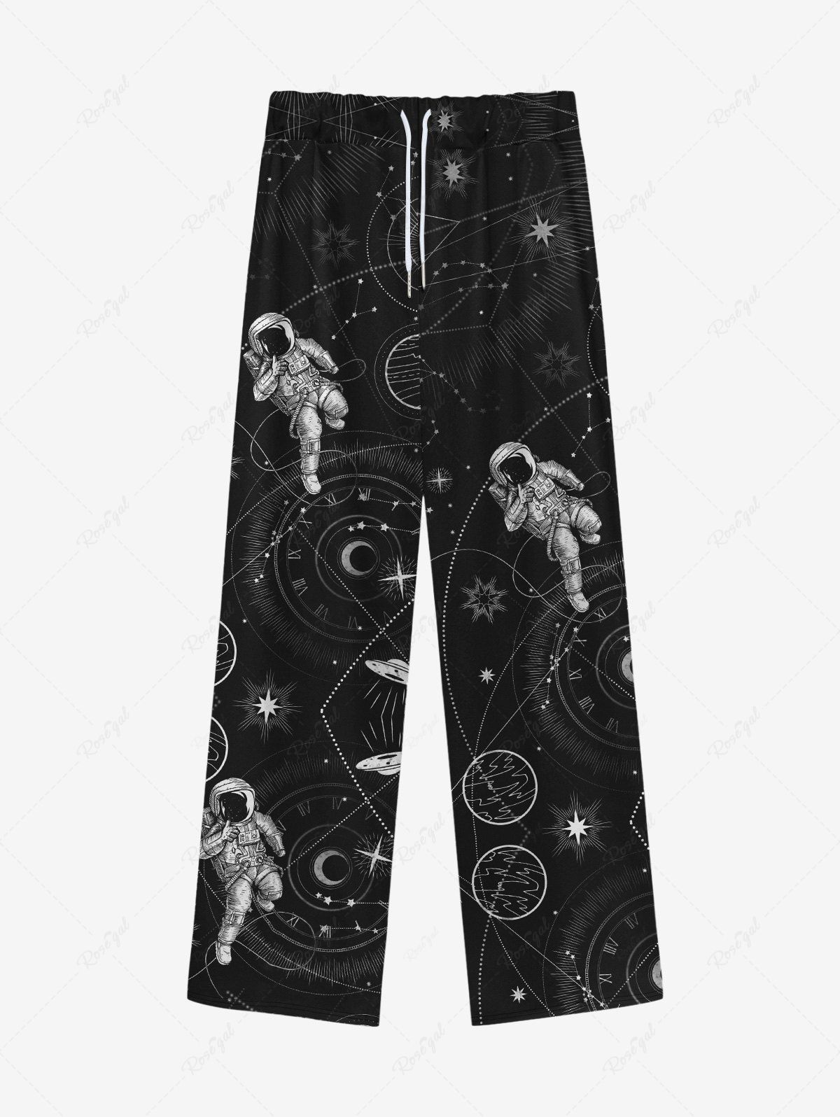 Trendy Gothic Stars Planet Eye Galaxy Astronaut Print Drawstring Wide Leg Sweatpants For Men  