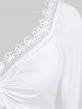 T-shirt Sanglé Ourlet en Dentelle à Manches Evasées de Grande Taille et Pantalon Evasé Transparent - Blanc 