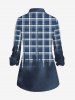 Plus Size Turn-down Collar Plaid Printed Ombre Buttons Long Sleeves Shirt -  