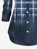 Plus Size Turn-down Collar Plaid Printed Ombre Buttons Long Sleeves Shirt -  