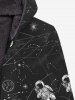 Sweat à Capuche Zippé Gothique Etoile Lune Soleil Galaxie Imprimés à Doublure en Laine pour Homme - Noir 4XL