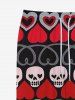 Gothic Heart Skulls Striped Print Pocket Drawstring Valentines Sweatpants For Men -  