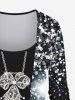 Plus Size Chain Bowknot Stars Sparkling Sequin Glitter 3D Print 2 In 1 T-shirt -  