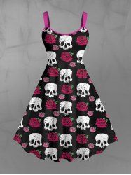 Gothic Skulls Rose Flower Print Valentines A Line Tank Dress -  