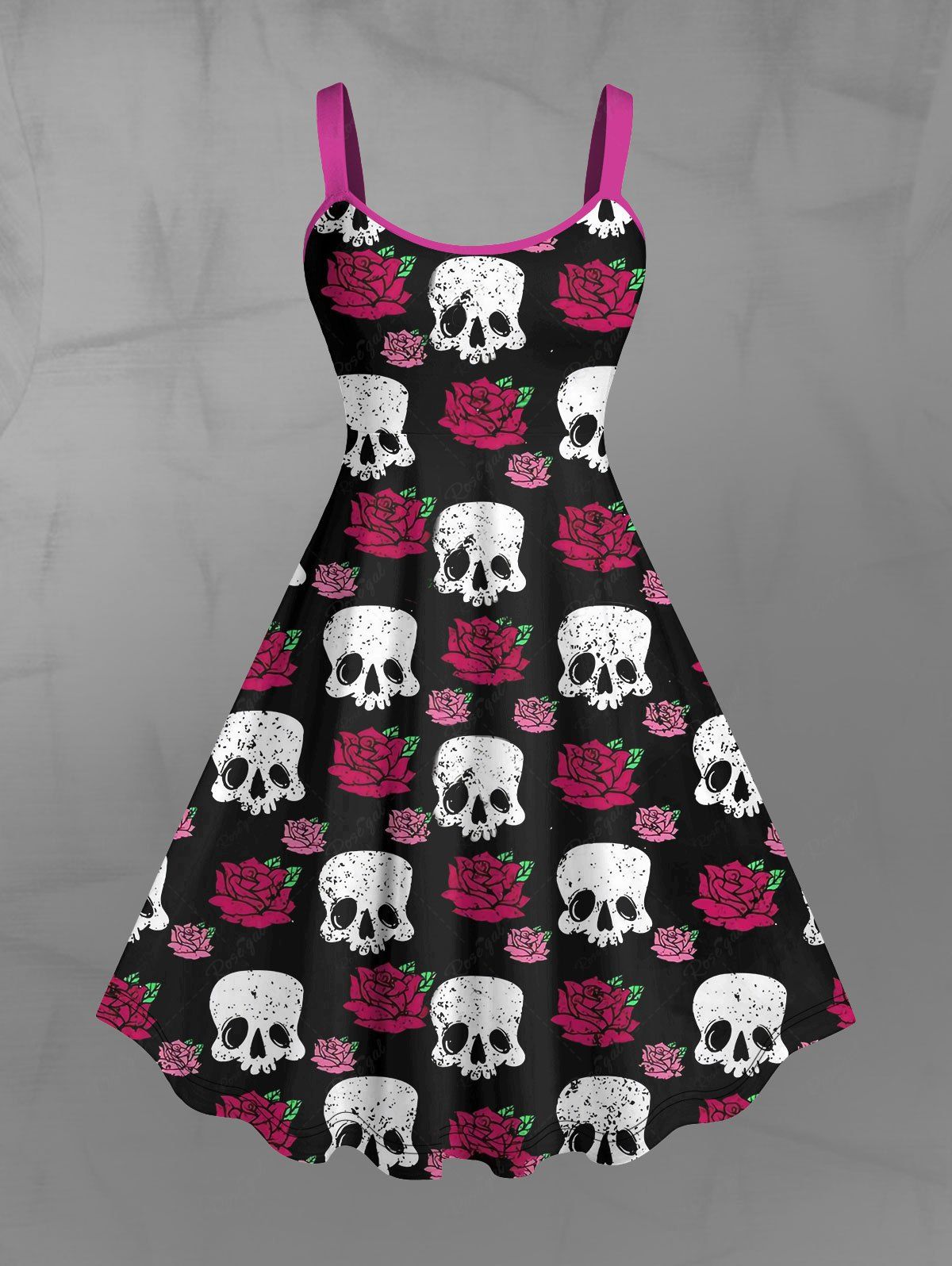 Shop Gothic Skulls Rose Flower Print Valentines A Line Tank Dress  
