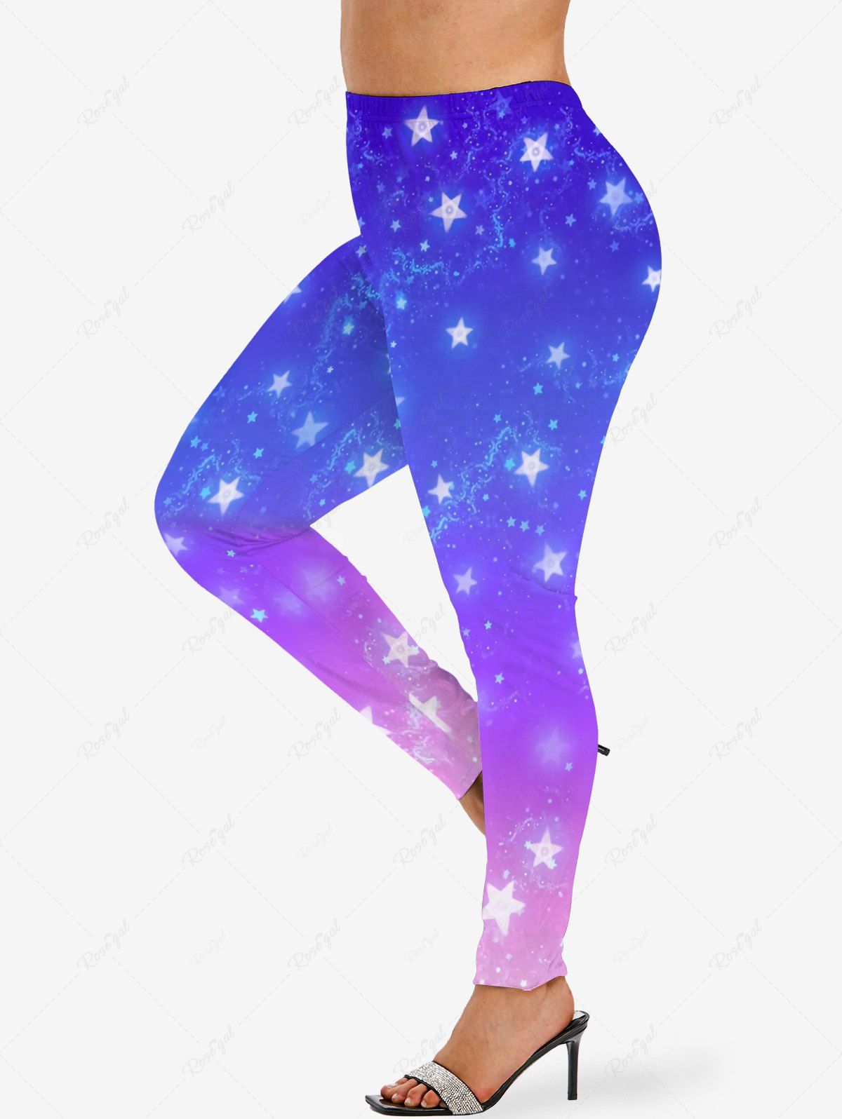 Fancy Plus Size Stars Galaxy Print Ombre Skinny Leggings  