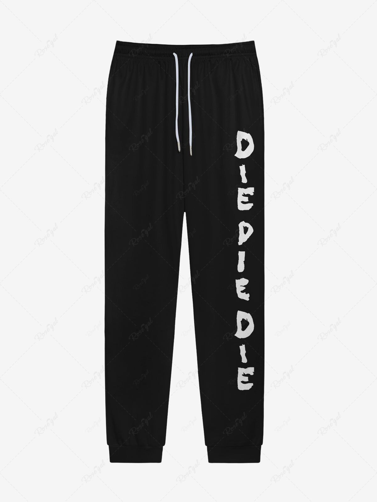 Pantalon de Survêtement avec Cordon de Serrage à Imprimé Inscriptions Style Gothique pour Hommes Noir 4XL