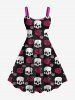 Gothic Skulls Rose Flower Print Valentines A Line Tank Dress -  