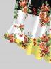 Plus Size Colorblock Flowers Leaf Print Surplice Ruffles Poet Sleeves Blouse With Belt -  