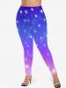 Plus Size Stars Galaxy Print Ombre Skinny Leggings -  