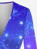 Plus Size Poet Sleeves Stars Galaxy Print Ombre Shirt with Removable Tied Belt -  