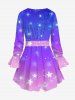 Plus Size Poet Sleeves Stars Galaxy Print Ombre Shirt with Removable Tied Belt -  