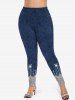 Plus Size Water Drop Glitter Sparkling Sequin Denim 3D Print Leggings -  