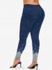 Plus Size Water Drop Glitter Sparkling Sequin Denim 3D Print Leggings -  