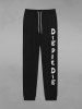 Pantalon de Survêtement avec Cordon de Serrage à Imprimé Inscriptions Style Gothique pour Hommes - Noir 2XL