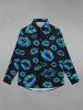 Gothic Turn-down Collar Glitter Sparkling Lip Galaxy Printed Buttons Shirt For Men -  