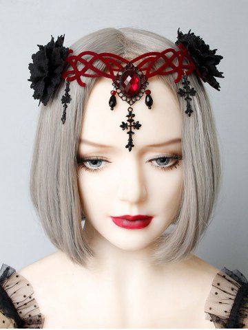 Gothic Flower Rhinestone Headband Party Cosplay Hair Accessory - MULTI