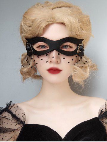 Sheer Mesh Polka Dot Nightclub Cosplay Eye Mask Halloween Christmas Party Mask - BLACK