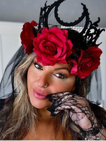 Gothic Rose Flower Hair Crown Halloween Tiara Headband Veil Hairs Accessories
