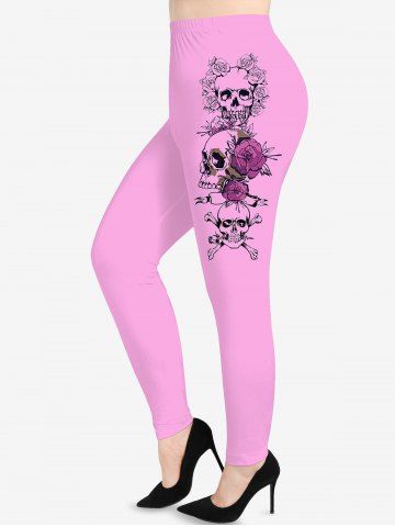 Legging Motif Roses et Crânes pour la Saint-Valentin Grande-Taille - LIGHT PINK - 6X