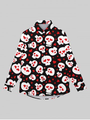 Gothic Turn-down Collar Skulls Heart Print Valentines Buttons Shirt For Men