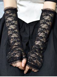Gants Longs en Dentelle à Demi-Doigts Style Gothique - Noir 