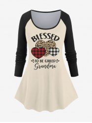 Plus Size Valentine's Day Plaid Leopard Heart Letters Print Long Sleeve T-shirt -  