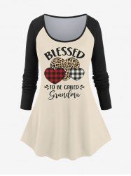 Plus Size Valentine's Day Plaid Leopard Heart Letters Print Long Sleeve T-shirt -  