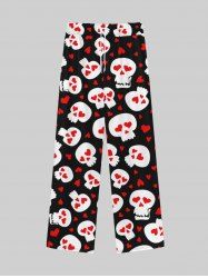 Gothic Skulls Heart Print Valentines Drawstring Wide Leg Sweatpants For Men -  