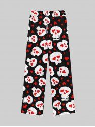 Pantalon de Survêtement avec Cordon de Serrage à Imprimé Cœurs et Crânes pour Hommes Style Gothique - Noir 8XL