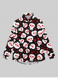 Gothic Turn-down Collar Skulls Heart Print Valentines Buttons Shirt For Men -  