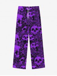 Gothic Skulls Rose Flower Print Valentines Drawstring Wide Leg Sweatpants For Men -  