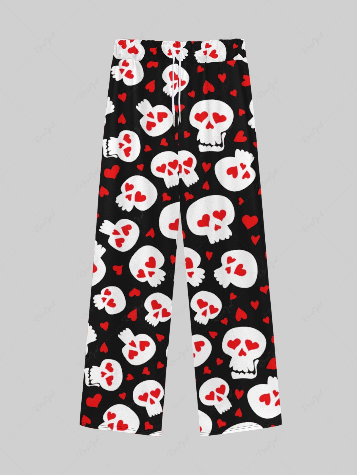 Cheap Gothic Skulls Heart Print Valentines Drawstring Wide Leg Sweatpants For Men  