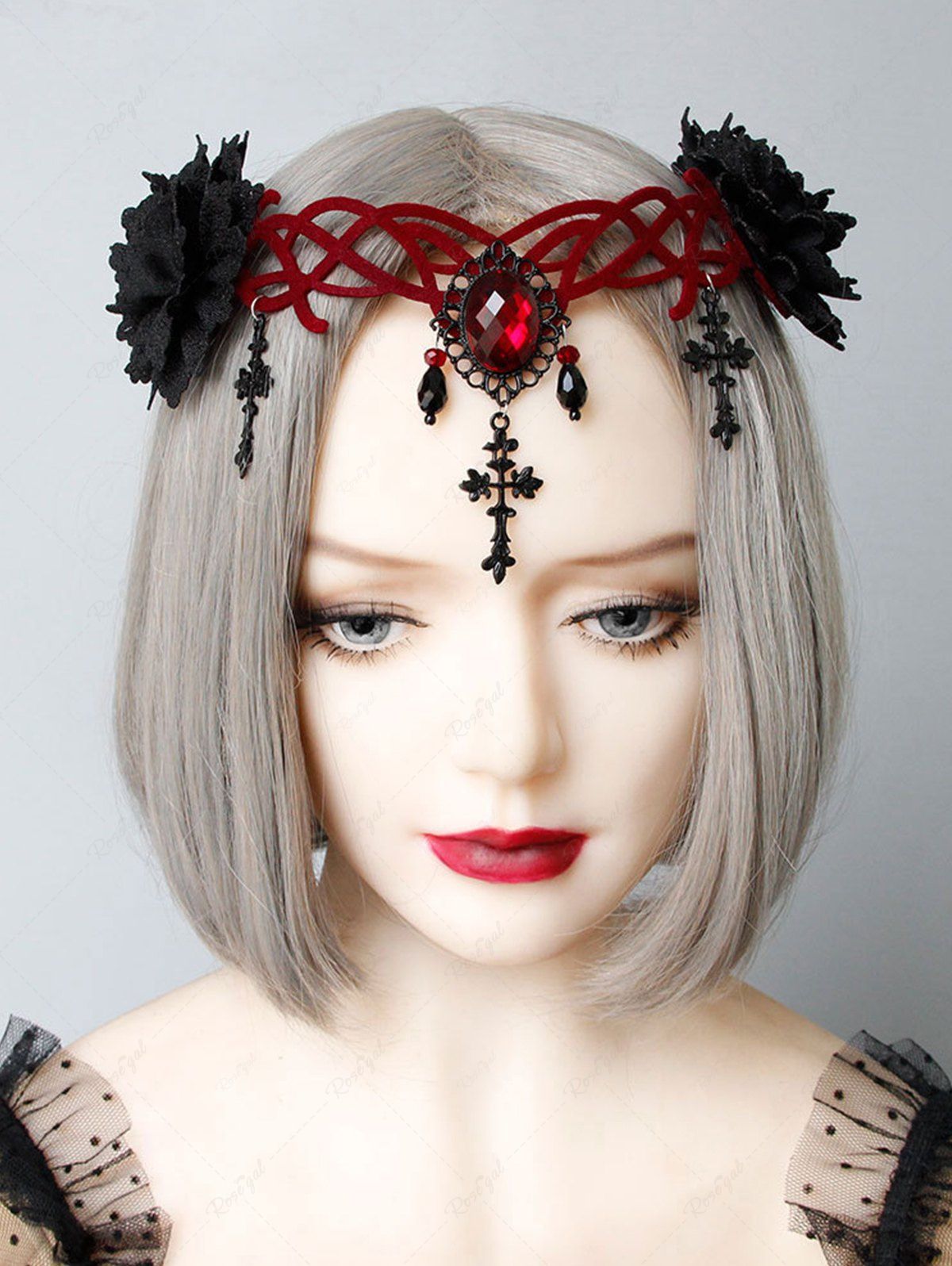 Accessoire de Cheveux de Soirée Cosplay Gothique Fleur avec Strass Multi 
