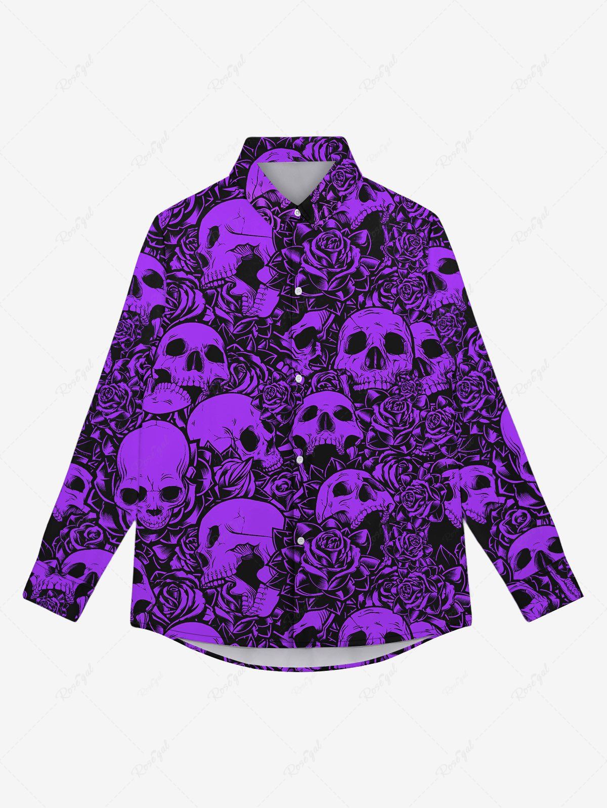 Chic Gothic Valentine's Day Skulls Rose Flowers Print Button Down Shirt For Men  