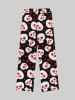 Gothic Skulls Heart Print Valentines Drawstring Wide Leg Sweatpants For Men -  
